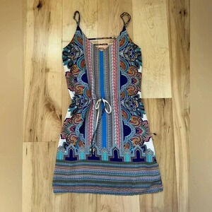 Lucy & Laurel Paisley Dress with Adjustable Straps & Tie Waist - Lined - Size 8